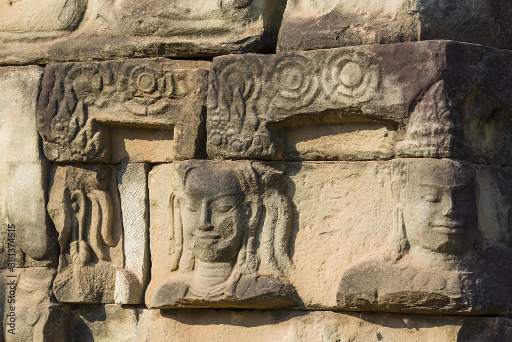 sculptures of the Terrace of the Leper King at Angkor Thom, Siem Reap, Cambodia sculptures of the Terrace of the Leper King at Angkor Thom, Siem Reap, Cambodia