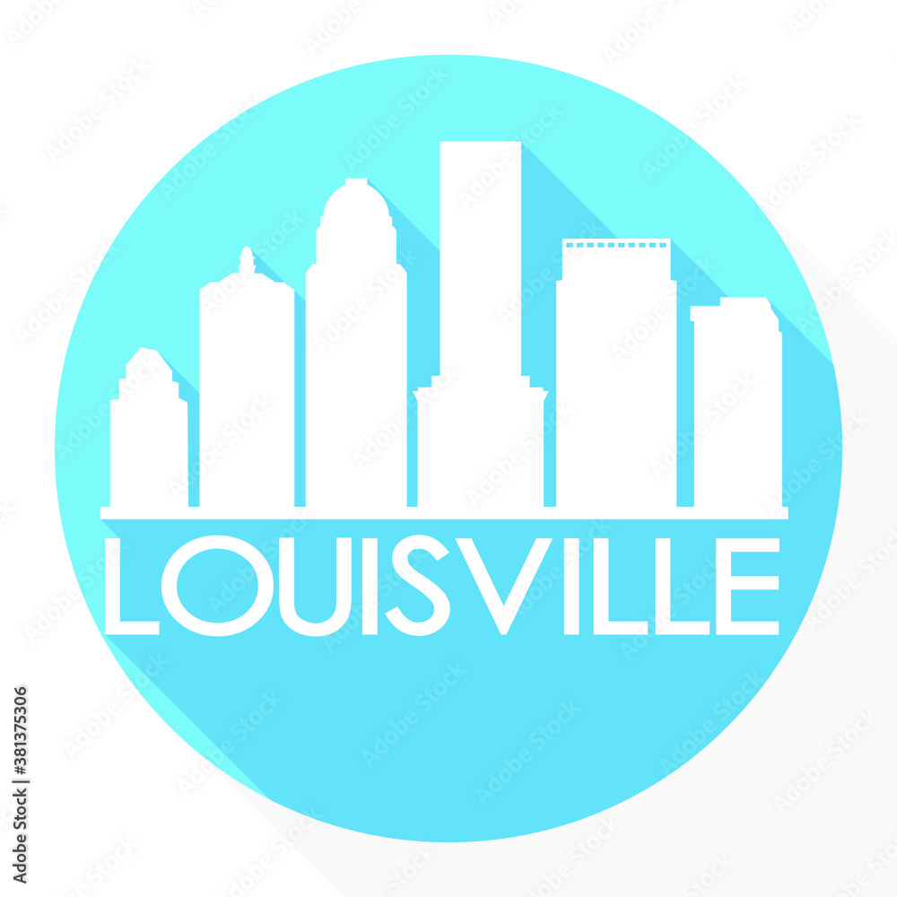Louisville Kentucky, Skyline Button Icon Round Flat Vector Art Design Color Background Logo.