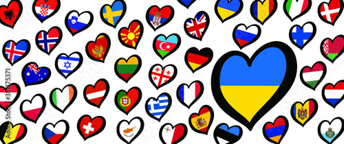 Ukraine Eurovision europe contest song 2021 Funny euro country map heart flag logo symbol Fun music festival icon Songfestival hearts countries Europe