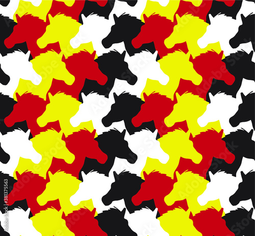 Abstract Camouflage Tile Horse Heads Repeating Vector Pattern 