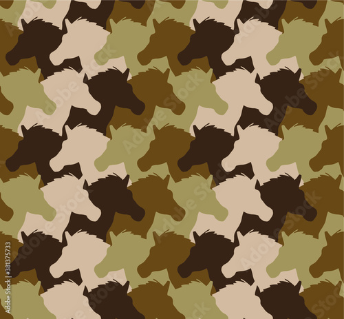 Abstract Camouflage Tile Horse Heads Repeating Vector Pattern 