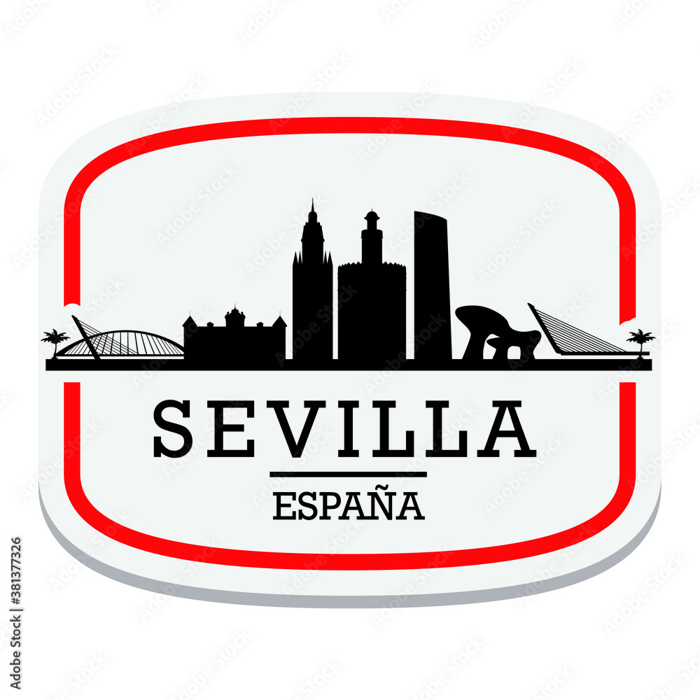 Seville Spain Label Stamp Icon Skyline City Design Tourism Logo.
