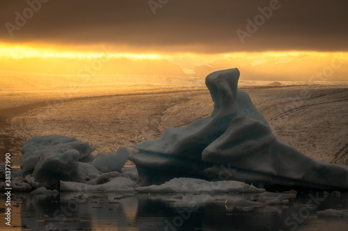 Sunset at the Jokulsarlon glacier lagoon. photo