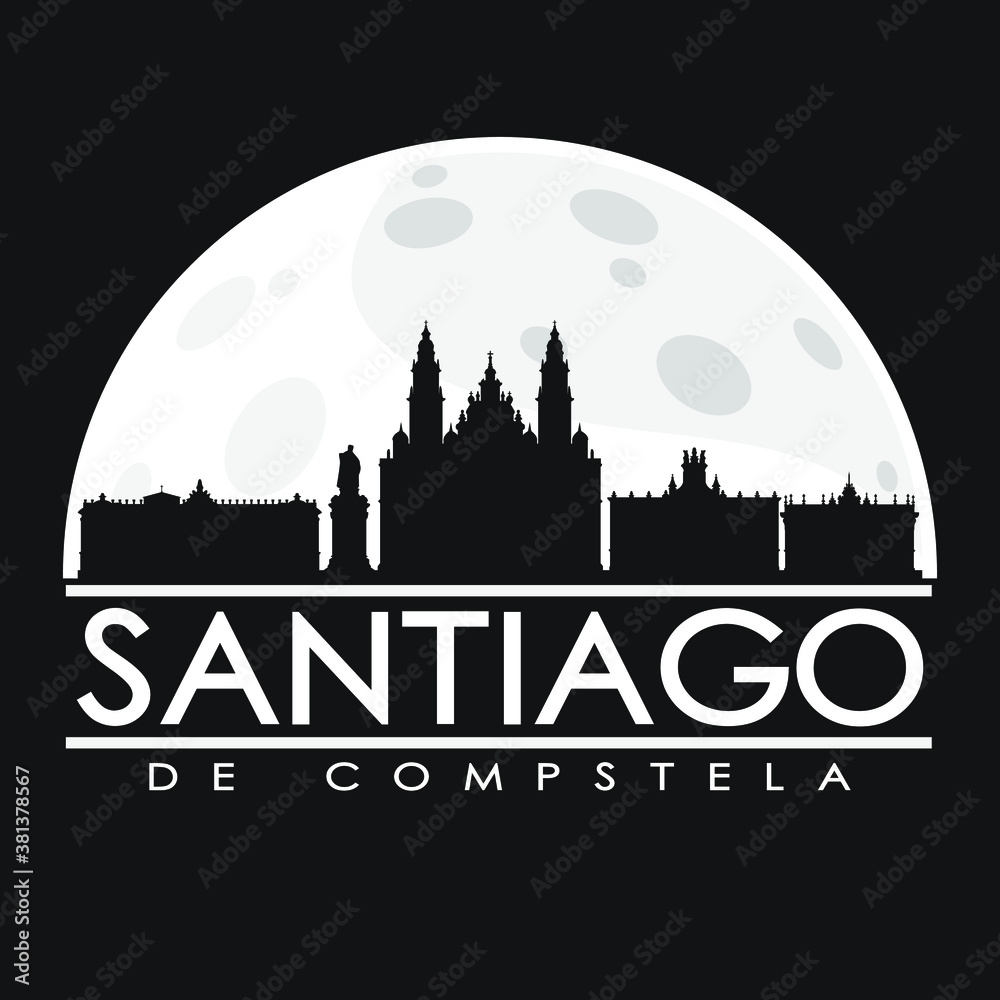 Santiago de Compostela Spain Skyline City Flat Silhouette Design Background.