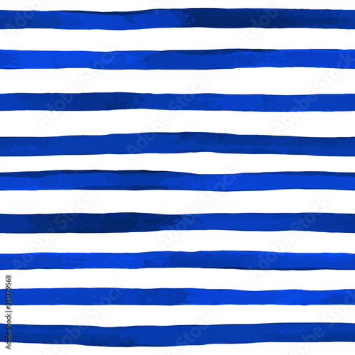 Beautiful seamless pattern with horizontal blue watercolor stripes. hand painted brush strokes, striped background. Vector illustration