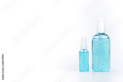 Alcohol gel and spray alcohol on white background