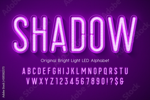 LED light 3d alphabet, extra glowing modern type.