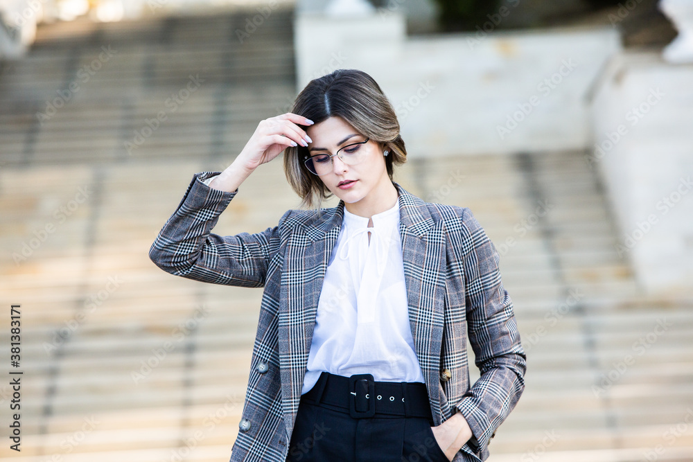 Fashion pretty young woman. Fashionable attractive european girl. Summer fashion style. Elegance person view. Fashion pretty young woman. Fashionable attractive european girl. Summer fashion style. Elegance person view.