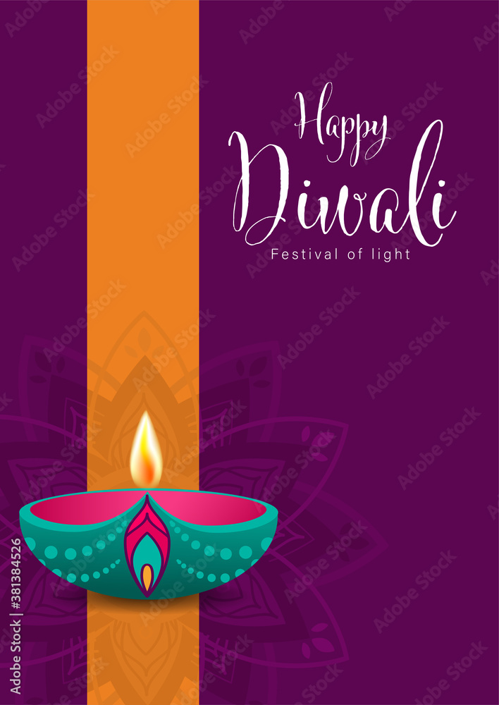Happy Diwali or Deepavali Vector Illustration, Indian Festival of Diya  Lights Poster Template, Diwali Celebration Flat Design, Suitable For Header  Web Flyer and Background Stock Vector | Adobe Stock