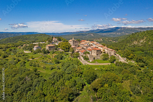 Panoramic aerial drone picture of Hum in Croatia, the smallest city in the world, during daytime