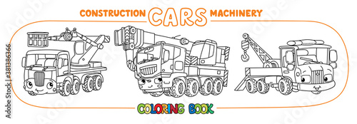 Funny mobile crane cars set. Coloring book