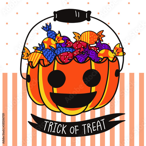 Halloween vector holiday happy pumpkin illustration witch broom trick or treat SLOGAN candy cartoon material card photo frame party accessory design