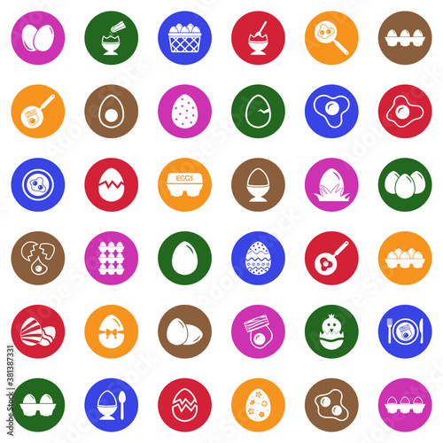 Eggs Icons. White Flat Design In Circle. Vector Illustration.