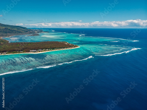 Le morne beach in Mauritius. Kite lagoon with ocean. Aerial view