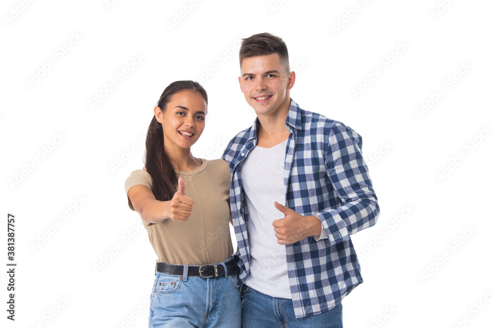 Happy couple thumb up gesture Happy couple thumb up gesture