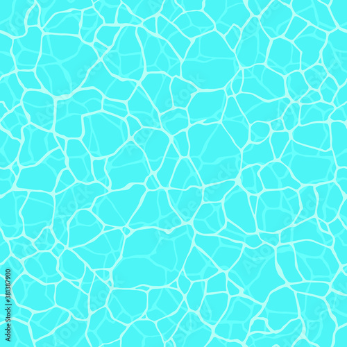 Seamless water ripple with shining water surface pattern. Swimming pool surface texture. Abstract blue waves background. Vector illustration for graphic, web, surface design.