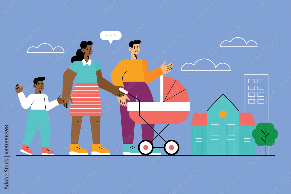 Happy family searching for new house concept. Business  property investment. Vector illustration
