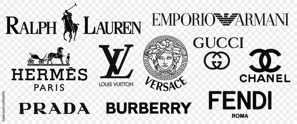 Vector logos of popular brands such as: Chanel, Louis Vuitton, Prada, Gucci,  Fendi, Chloe. Logos on transparent backgroun… in 2023