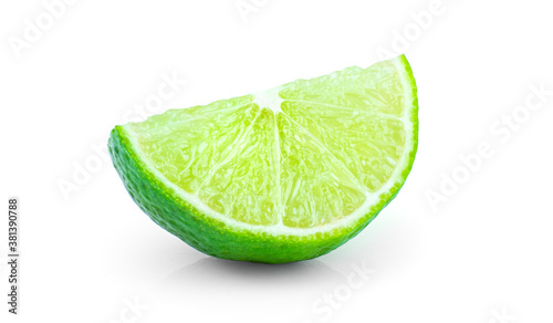  slice of lime citrus fruit isolated on white background