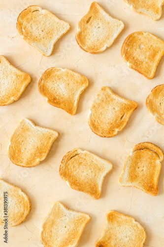 Pattern of toast bread slices. Layout of food, overhead view