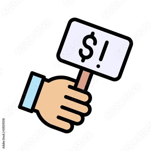 economic recession related board in hand with dollar sign on board vectors with editable stroke,