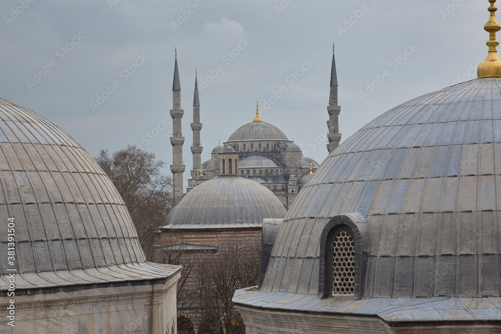 Obraz premium Hagia Sophia domes and the Blue Mosque. Attractions of Istanbul.