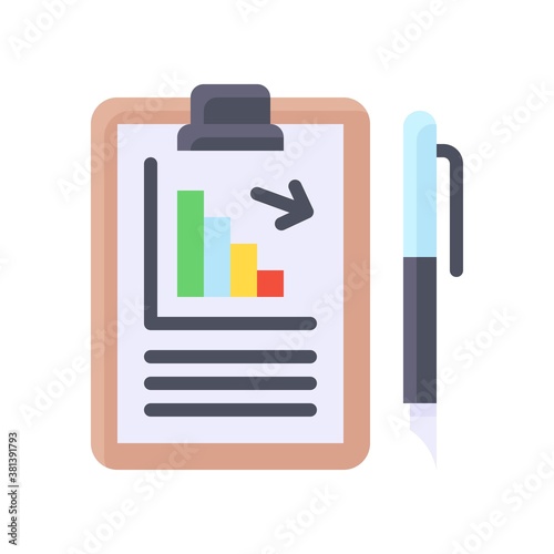economic recession related icons notepad with pen, arrow and graph vectors in flat style,