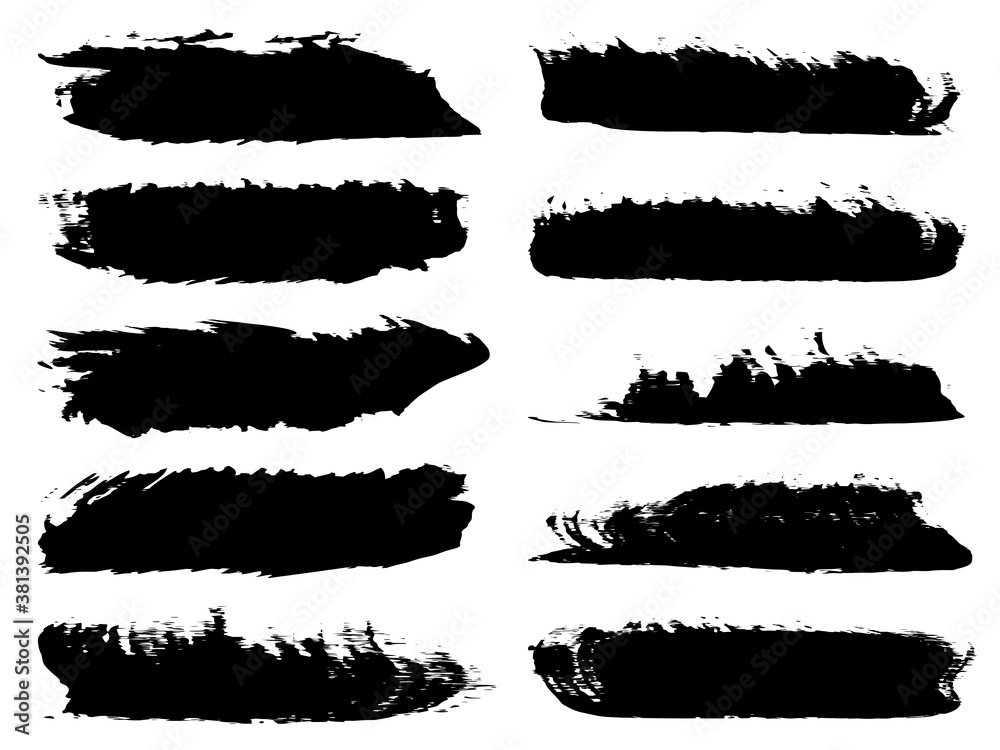 Vector collection of artistic grungy black paint hand made creative brush stroke set isolated on white background. A group of abstract grunge sketches for design education or graphic art decoration Vector collection of artistic grungy black paint hand made creative brush stroke set isolated on white background. A group of abstract grunge sketches for design education or graphic art decoration