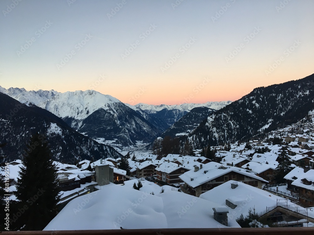 Sunset over Verbier town