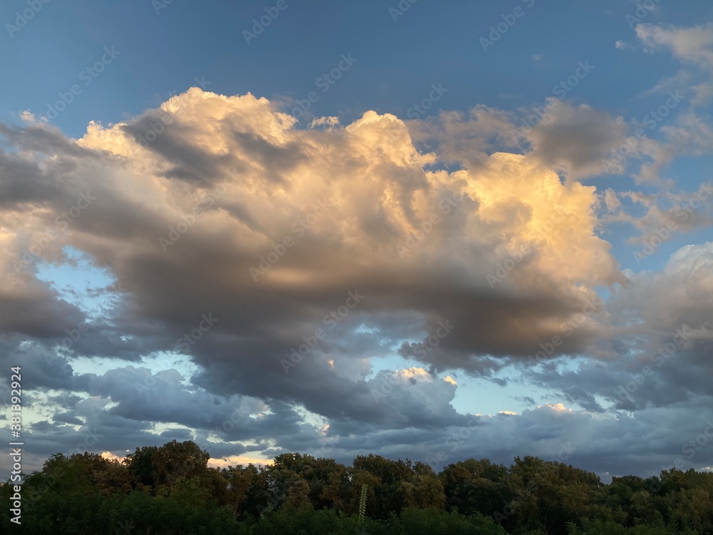 cloudscape at sunset over forest
