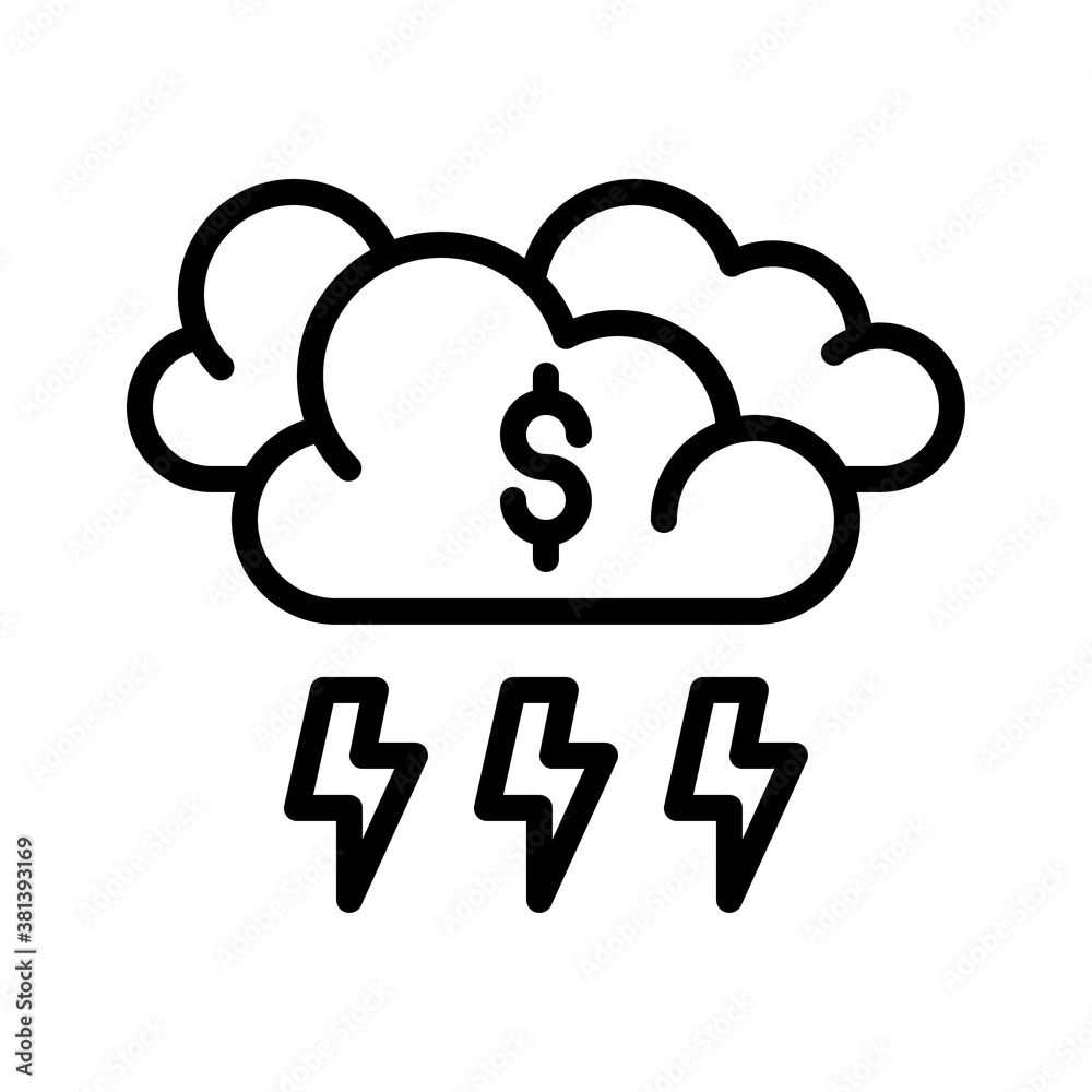 economic recession related dollar sign with clouds and shock sign vectors in lineal style,