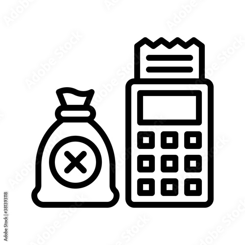 economic recession related coins sack or bag with bill machine and bill vectors in lineal style,