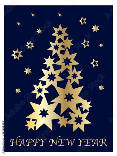 New Year gold stars and Christmas tree