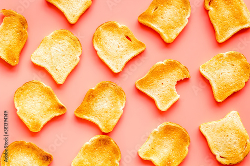 Pattern of toast bread slices. Layout of food, overhead view