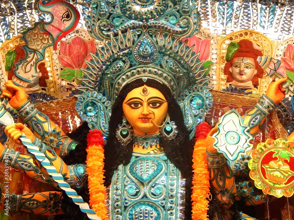 Maa Durga's front view image. Durga Puja is a major festival of West-Bengal in India. Maa Durga's front view image. Durga Puja is a major festival of West-Bengal in India.