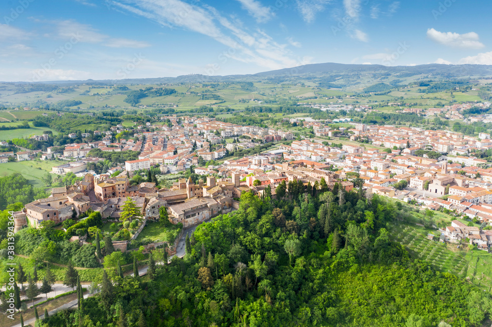aerial view of the medieval town of certaldo tuscany italy