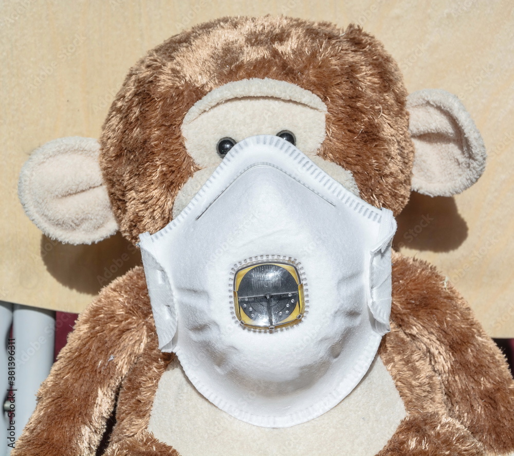 Soft toy - monkey got sick and put on respirator against Covid-19 Stock ...