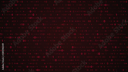 Matrix background with numbers. Binary code stream on screen with pink lights. Abstract digital technology background for banner, wallpaper, hackathon. Cyber particles in row.