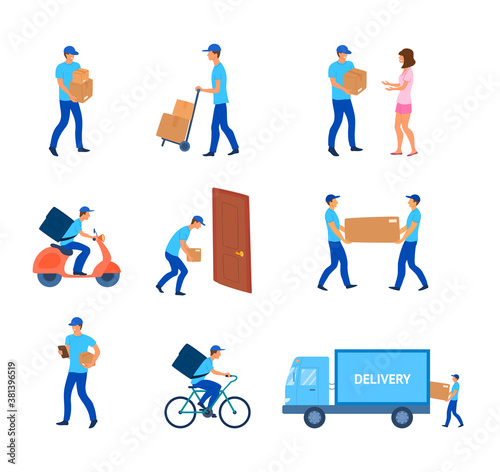 Cartoon Color Characters People and Delivery Service Concept. Vector