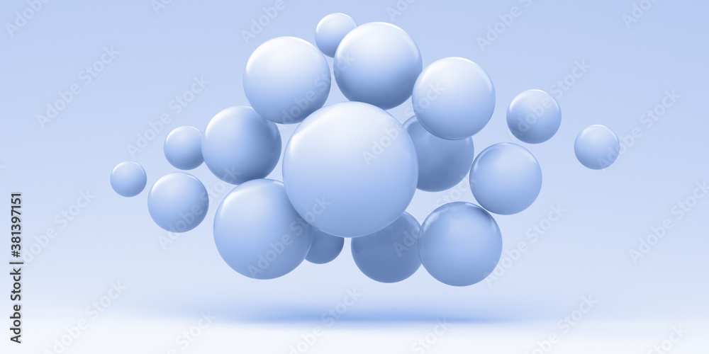 Composition from flying spheres on a blue background. 3d render illustration for advertising. Black Friday. Composition from flying spheres on a blue background. 3d render illustration for advertising. Black Friday.