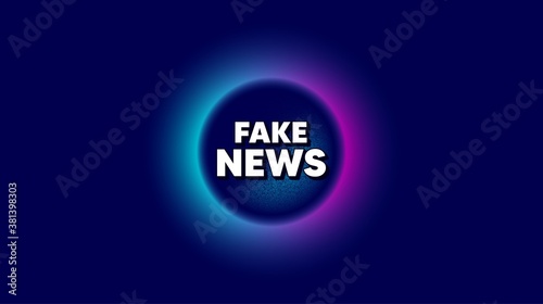 Fake news symbol. Abstract neon background with dotwork shape. Media newspaper sign. Daily information. Offer neon banner. Fake news badge. Space background with abstract planet. Vector