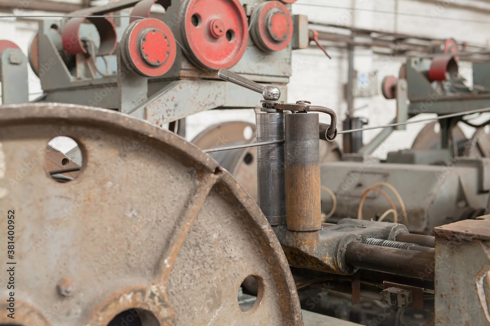 fittings, mesh in warehouses. production warehouse at the cable plant.