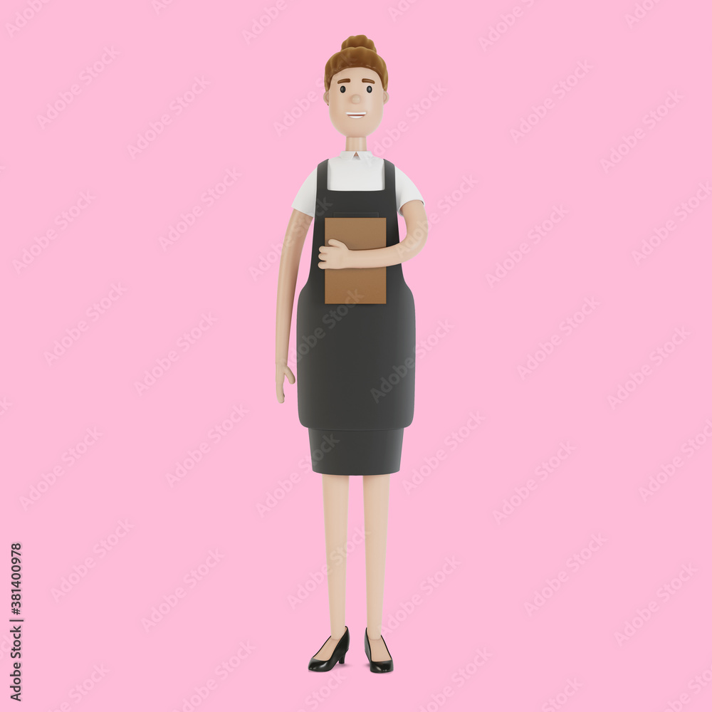 Waiter with restaurant menu. 3D illustration in cartoon style. Waiter with restaurant menu. 3D illustration in cartoon style.