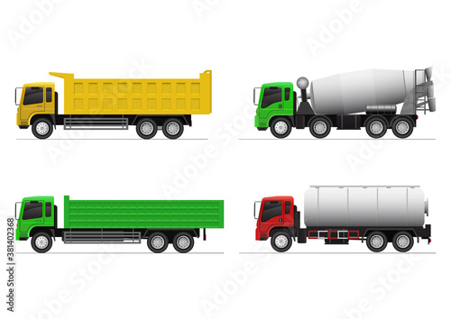 Realistic heavy truck icon set.