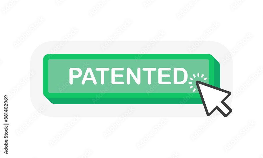 Flat icon with green patented on white background. Vector illustration.
