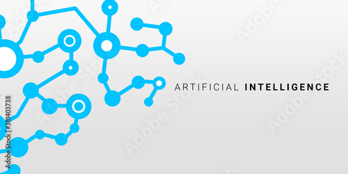 Creative Illustration For Artificial Intelligence Concept With Blue Microcircuit Lines And Dots