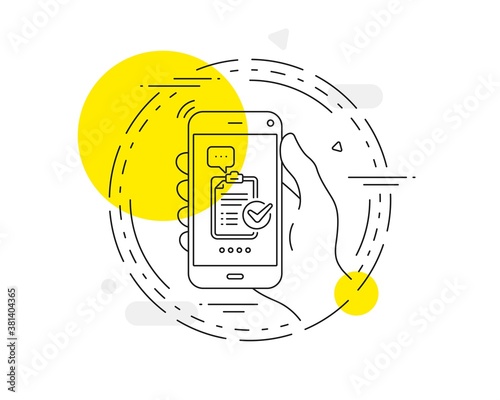 Survey checklist line icon. Mobile phone vector button. Report sign. Business review symbol. Survey checklist line icon. Abstract concept badge. Vector