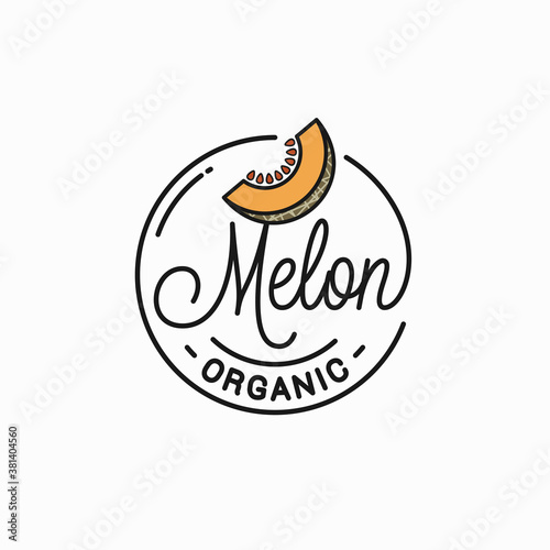 Melon logo. Round linear logo organic melon slice