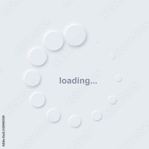 Loading icon symbol on computer. White circles indicating download or upload progress. Web page or site loader process vector illustration. App or pc web browser indicator
