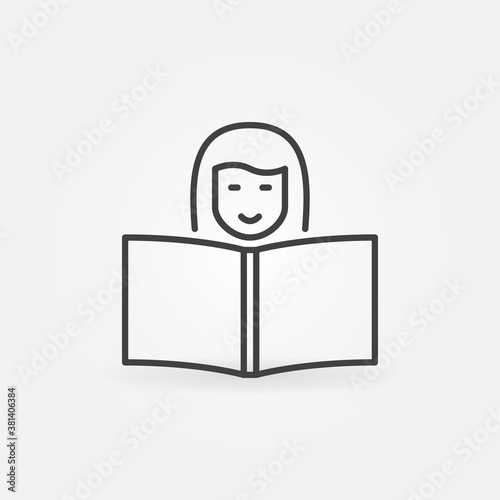 Girl Reading a Book vector concept icon or sign in outline style